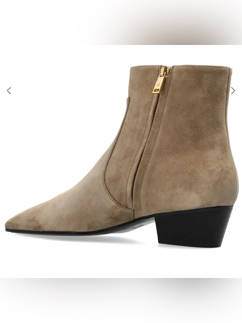 Anine Bing Taupe Suede Pointed Toe Ankle Boot with Gold Zip